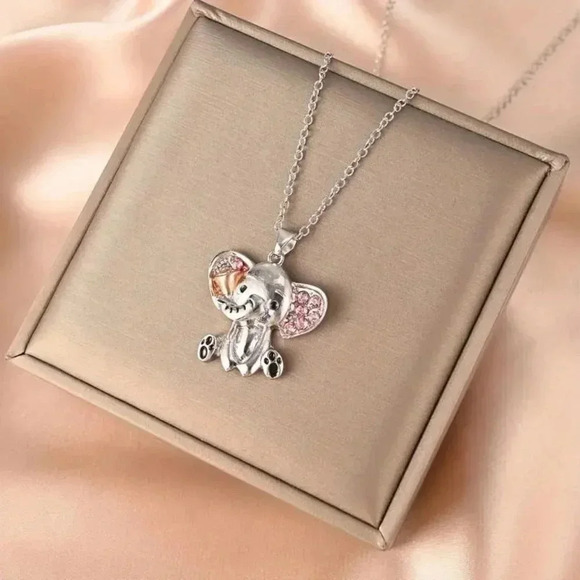 Cartoon Design Silverplated Elephant with Rhinestones Pendant Fashion Necklace - Picture 1 of 3